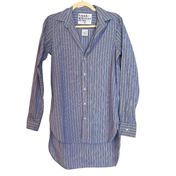 Frank & Eileen Grayson Stripe Tunic Shirt Blue Small Contemporary Old Money - Picture 1 of 5